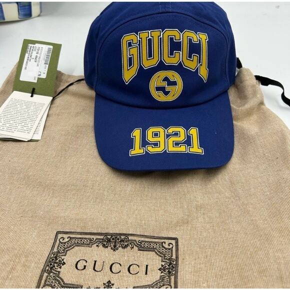 Women\'s Gucci GG blue/yellow baseball hat size small adjustable made in Italy main image 6